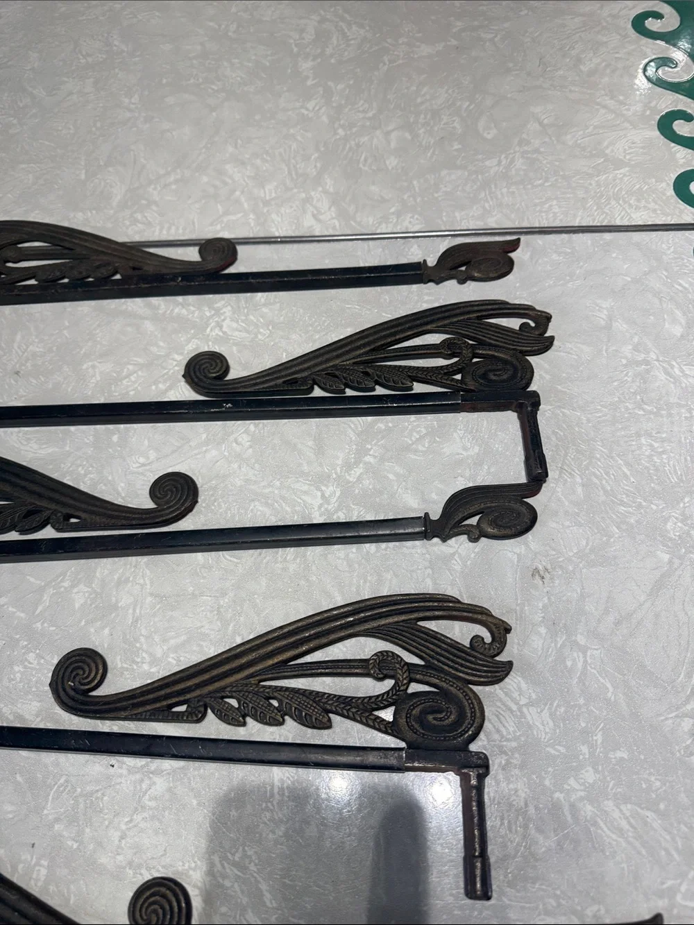 Set 5 ANTIQUE expanding swing arm curtain rods- Art deco style with mounts